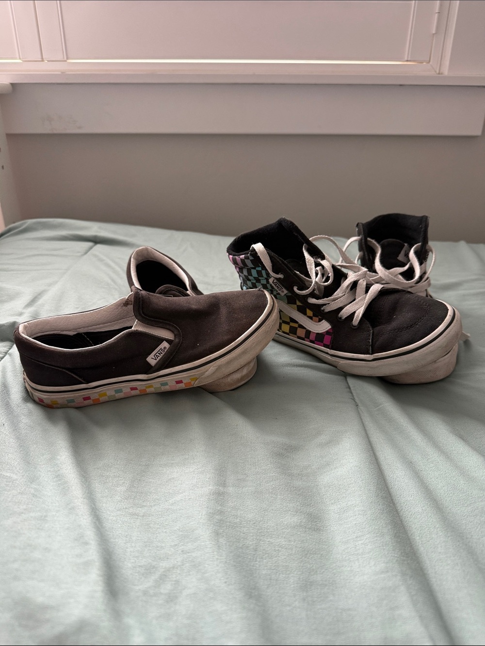 Vans Kids Black Slip-On & High-Top Sneakers with Multicolor Checker Trim